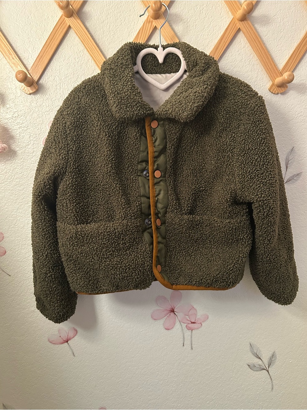 Kids Olive Green Sherpa Jacket reversible